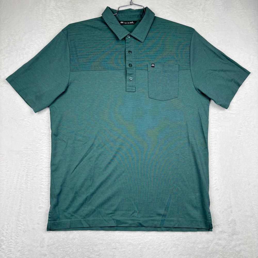 Travis Mathew Mens Large Green Teal Striped Pocket Golf Polo Shirt CA6-26
